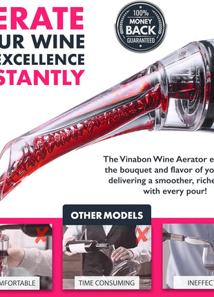 Wine Aerator Pourer Spout – Updated 2026 Professional Wine Aerator for Superior Flavor, Enhanced Bouquet & Rich, Smooth Finish. No-Leak, No-Drip, Spill-Free Design. Includes Wine Guide eBook