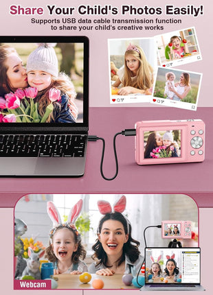 Digital Camera,1080P Kids Camera 44MP Point and Shoot Digital Cameras | 16X Zoom,Anti-Shake,32GB Card,Date Stamp,Compact Small Cameras Photography for Kids Student Teen Girl Boy(Black)
