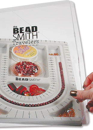 The Beadsmith Bead Board with Cover, Grey Flocked | 3 U-Shaped Channels, 6 Recessed Compartments,13.25 x 9.75 inches, Design Boards for Creating Bracelets, Necklaces and More
