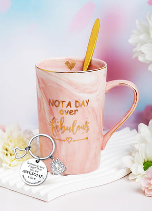 Jumway Not A Day Over Fabulous Mug Gifts Set- Birthday Gifts for Women - Funny Birthday Gift Ideas for Her,Friends, Coworkers, Her, Wife, Mom, Daughter, Sister, Aunt Ceramic Marble Mug 14 Oz