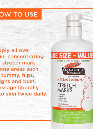 Palmer's Stretch Marks Body Lotion for Pregnancy & Weight Changes (33.8 Oz) | Pregnancy Skin Care, Helps Soften, Plumps Skin, Belly Cream with Collagen, Elastin, Argan OIl and Shea Butter, 48hr Moisture