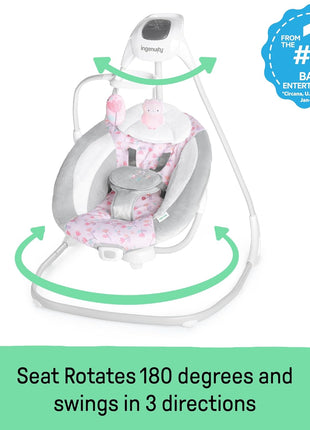 Ingenuity SimpleComfort Lightweight Compact 6-Speed Multi-Direction Baby Swing, Vibrations & Nature Sounds, 0-9 Months 6-20 lbs (Pink Cassidy) | Compact & Portable, Hands Free Soothing for Fussy Babies, Vibrations & USB Power for Newborns, 6-20 lbs