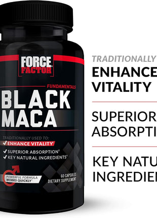 Force Factor Black Maca Root Vitality Supplement for Men with Superior Absorption and Power, Natural Maca Negra Extract, Fundamentals Series, 1000mg, 60 Capsules (Pack of 3)