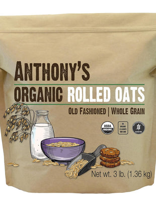 Anthony's Organic Rolled Oats, 3 lb, Gluten Free, Non GMO, Old Fashioned, Whole Grain