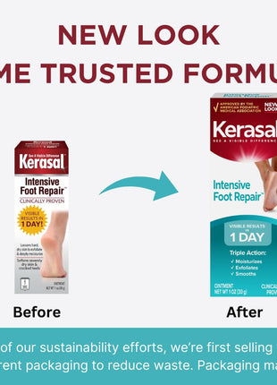 Kerasal Intensive Foot Repair, Skin Healing Ointment for Cracked Heels and Dry Feet, 1 Oz