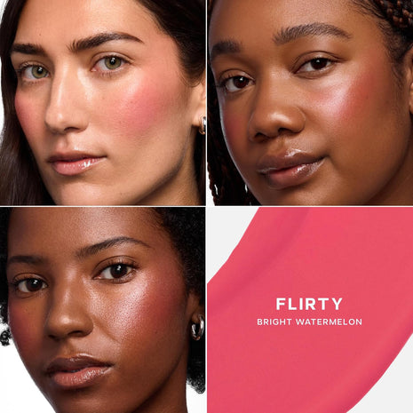 Saie Cheek Flush Duo - Dew Liquid Blush (.40 oz, Flirty), SuperSuede Baked Powder Blush (.01 oz, Amore) - Layerable, Skin-Nourishing Blushes for a Seamless Radiant Finish
