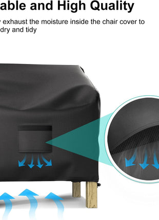 Patio Chair Covers for Outdoor Furniture Waterproof 2 Pack, Lawn Chair Covers 600D Heavy Duty Oxford Cloth, Large Covers for Lounge Lawn Deep Seat Black 38 inch W x 31 inch D x 29 inch H