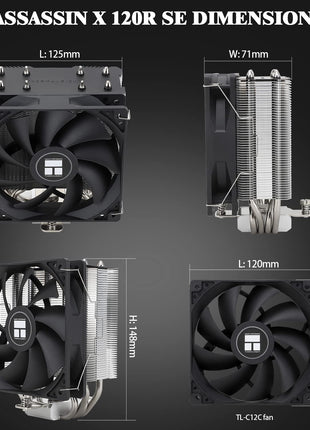 Thermalright Assassin X120 Refined SE CPU Air Cooler, 4 Heat Pipes, TL-C12C PWM Fan, Aluminium Heatsink Cover, AGHP Technology, for AMD AM4/AM5/Intel LGA 1150/1151/1155/1200/1700/1851(AX120 R SE)