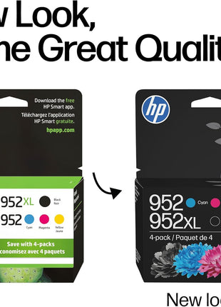 HP Original 952 Cyan, Magenta, Yellow / 952XL Black Ink Cartridges (4-Pack) | Works OfficeJet 8702 OfficeJet Pro 7700, 8210, 8700 Series | Eligible for Instant Ink | N9K28AN