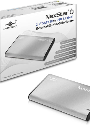 Vantec NexStar 6G, 2.5" SATA III to USB 3.2 Gen1 External SSD/HDD Enclosure, ID: Silver (NST-268S3-SV)