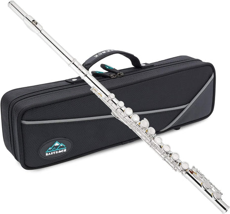 EastRock Closed Hole Flutes C 16 Key for Beginner, Kids, Student Silver Nickel Flute with Case Stand and Cleaning kit