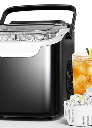 AGLUCKY Ice Makers Countertop with Self-Cleaning, 26lbs/24hrs, 9 Cubes Ready in 6 Mins, Portable Ice Machine with 2 Sizes Bullet Ice/Ice Scoop/Basket for Home/Kitchen/Office/Bar/Party, Red