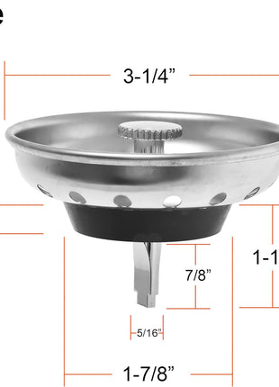 2 Pack - Kitchen Sink Strainer and Stopper Combo Basket Replacement for Standard 3-1/2 inch Drain, Stainless Steel Basket with Plastic Knob, Rubber Stopper Bottom - Hilltop Products