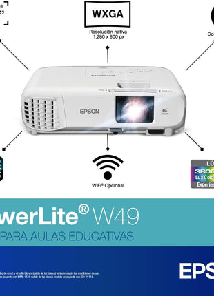 Epson PowerLite W49 LCD Projector - 16:10 - Ceiling Mountable