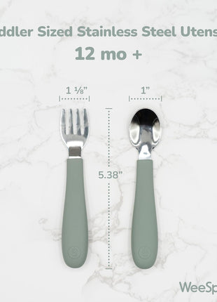 WeeSprout Toddler Utensils, 3 Forks & 3 Spoons, 18/8 Stainless Steel & Food Grade Silicone, Thick Easy-Grip Handles, Perfect Length For New Self Feeders, Gentle On Gums & Teeth, Dishwasher Safe