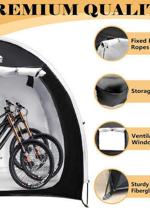 PROLEE Bike Shed 6.6FT, Waterproof Oxford Fabric Storage Tent for 2 Bikes, Outdoor Storage with Window Design, Black