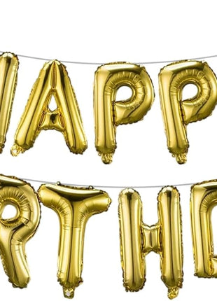 Gold Happy Birthday Balloons Banner 16 Inch Mylar Foil Letters, Inflatable Party Decor and Birthday Decorations for Women, Men, Boys & Girls Kids and Adults, Reusable, Party Supplies