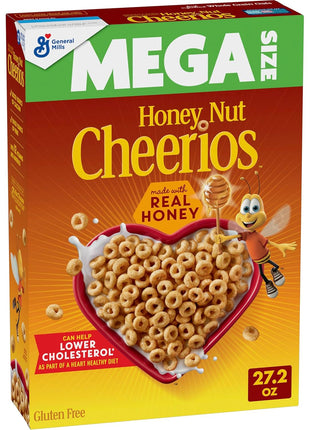 Honey Nut Cheerios, Heart Healthy Gluten Free Breakfast Cereal with Whole Grain Oats, Mega Size, 27.2 oz