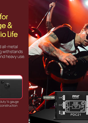 Pyle Premium Direct Injection Audio Box - 2.36" x 4.09" Passive DI Unit Hum Eliminator w/ Input Attenuator to Connect Guitar & Bass, 1/4'' Impedance Transformer Connector to Balanced & Unbalanced XLR