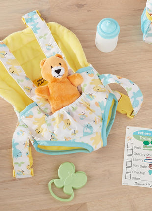 Melissa & Doug Mine to Love Carrier Play Set for Baby Dolls with Toy Bear, Bottle, Rattle, Activity Card