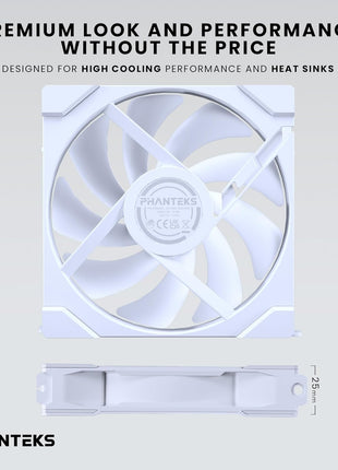 Phanteks M25-140 Gen2 Reversed Blade, 140mm ARGB High Performance Cooling Fans, Daisy-Chain Unified Fan Frame, Infinity Mirror hub, Single Cable Connection, White