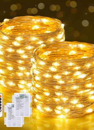 JMExSUSS 2 Pack Fairy Lights Battery Operated with Remote, Total 400 LED 132ft Battery Powered String Lights, Christmas Twinkle Lights for Bedroom Indoor Outdoor Patio Tree Christmas Decor, Warm White
