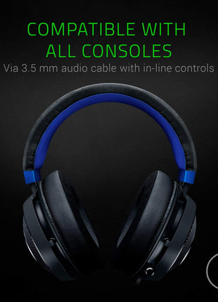 Razer Kraken Gaming Headset: Lightweight Aluminum Frame - Retractable Noise Isolating Microphone - for PC, PS4, PS5, Switch, Xbox One, Xbox Series X & S, Mobile - 3.5 mm Headphone Jack - Black/Blue