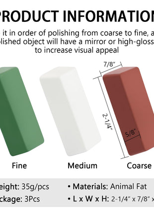 SCOTTCHEN Buffing Polishing Cutting Compounds 4 Oz. Kit - Green Fine/White Medium/Red Coarse - 3 Pack
