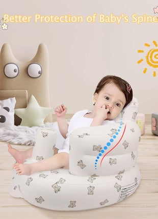 EKEPE Inflatable Baby Seat for Babies 3 Months & Up, Baby Floor Seats for Sitting Up, Baby Seats for Infants, Blow Up Baby Chair with Built in Air Pump - Bear