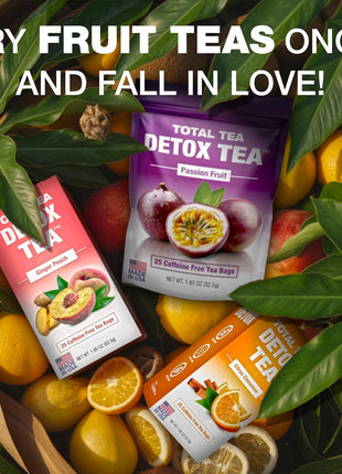 Total Tea SIimming Detox Tea Caffeine Free - 25 Day Detox - Herbal Tea with Chamomile, Hibiscus Tea & Ginger Root for Colon Cleanse – Natural Citrus & Cinnamon Fruit Tea for Digestive Health