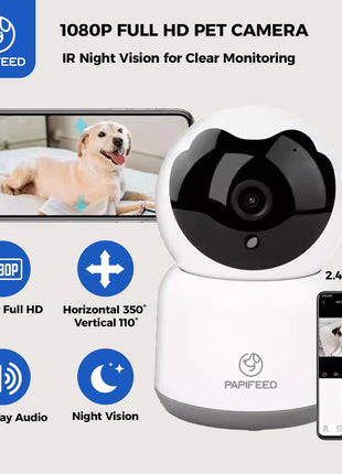 PAPIFEED 2-in-1 Automatic Cat Feeder and Pet Camera Combo, 1080P HD & 360°Pan-Tilt, 3L Cat Food Dispenser with App, 2.4G WiFi Timed Cat Feeder for Dry Food, Automatic Cat Feeder with Camera