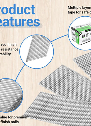 meite 16 Gauge Angled Finish Nails 2-1/2-Inch 20-Degree Galvanized Finishing Nails for Electric or Pneumatic Nailer Guns - Perfect for Window Trim, Cabinet Building and Other DIY Projects (2,000 PCS)