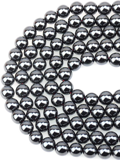 LPBeads 100PCS 8mm Natural Hematite Beads Gemstone Round Loose Beads for Jewelry Making with Crystal Stretch Cord