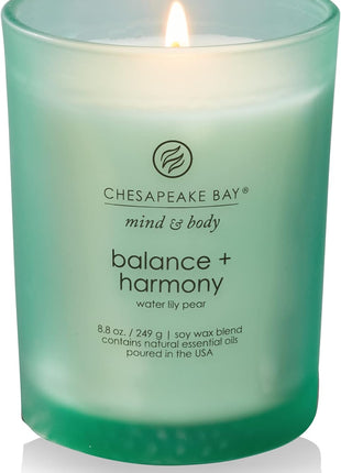 Chesapeake Bay Balance + Harmony Scented Candle Water Lily Pear Fragrance 50 Hours Burn Time Warm & Decorative Soy Wax Blend