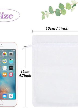 HRX Package 100pcs White Organza Bags, 4x6 inch Mesh Bags Drawstring Gift Bags Jewelry Pouches for Candy Wedding Favors Christmas