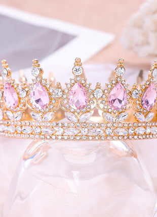 Feltent Pink Queen Crown for Women Crystal Tiara for Girl Rhinestone Wedding Headband for Bride Hair Accessories for Costume Birthday Party Prom Gifts