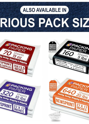 Purple Papers White Bulk Packing Paper | 320 Sheets | 27 inch x 17 inch | 10 lb | Sheets for Moving - Newsprint Paper - Must Have in Your Moving Supplies | Newsprint Papers | Packaging Paper