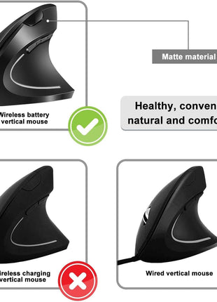 Vassink Ergonomic Mouse, Rechargeable Wireless Mouse, 2.4GHz Rechargeable Wireless Vertical Optical Mice with USB Receiver, 6 Buttons for Laptop, PC, Computer Black