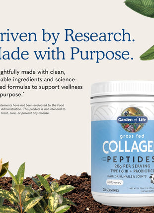 Garden of Life Grass Fed Collagen Peptides Powder Unflavored Collagen Powder for Women Men Hair Skin Nails Joints, Hydrolyzed Collagen Protein Supplements, Collagen for Women & Men, 28 Servings