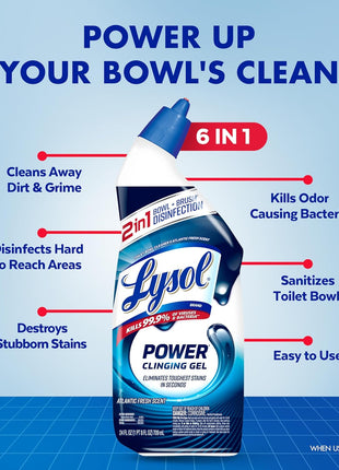 Lysol Toilet Bowl Cleaner, Max Strength Bathroom Cleaning Supplies, Toilet Bowl Cleaner Clinging Gel, Home Essential, Instant Stain Removal, Disinfecting and Deodorizing, Bleach Free, 24 oz (2 ct)