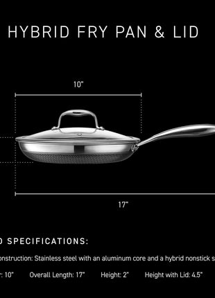 HexClad 10 Inch Hybrid Nonstick Frying Pan with Lid, Stay-Cool Handle, Dishwasher and Oven Safe, Induction Ready, Frying Pan Skillet Compatible with All Cooktops