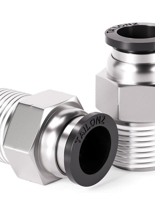 TAILONZ PNEUMATIC Male Straight 1/4 Inch Tube OD x 1/4 Inch NPT Thread Push to Connect Fitting PC-1/4-N2 (Pack of 10)