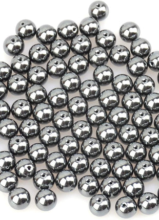 LPBeads 100PCS 8mm Natural Hematite Beads Gemstone Round Loose Beads for Jewelry Making with Crystal Stretch Cord