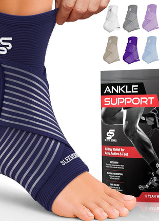 Sleeve Stars Ankle Brace for Women & Men, Ankle Wrap for Sprain, Compression Sleeve for Plantar Fasciitis Relief, Easy Customizable Support: w/ Removable Strap (Single/M:10"-12"/Black)