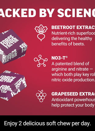 Force Factor Total Beets Soft Chews Heart Health Superfood with Beetroot | Nitrates, L-Citrulline, Grapeseed Extract, and Antioxidants, Healthy Energy Supplement, 120 count, 2-Pack