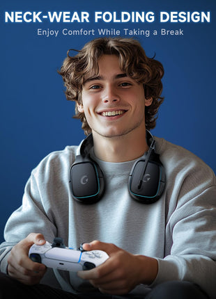 Gvyugke 2.4GHz Wireless Gaming Headsets for PS5, PS4, PC, Switch - Bluetooth 5.3 Gaming Headphones with Noise Canceling Mic, 7.1 Surround Sound, 70H Battery, Blue Lighting - Matte Black