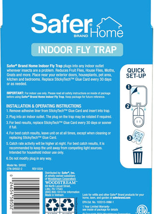 Safer Home Indoor Plug-In Fly Trap - SH502 - Effective Fruit Fly Traps for Indoors, Gnat Traps for House Indoor, 400 Sq Ft Protection - Style: 1 Device + 2 Glue Cards