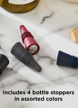 Rabbit W6121 Bottle Stoppers Set of 4, Multicolor Wine Bottle Caps to Preserve Freshness, Stylish and Durable, Perfect for Parties and Gifts