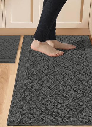 COSY HOMEER 48x20 Inch/30x20 Inch Kitchen Rug Mats Made of 100% Polypropylene 2 Pieces Soft Kitchen Mat Specialized in Anti Slippery and Machine Washable (Grey)