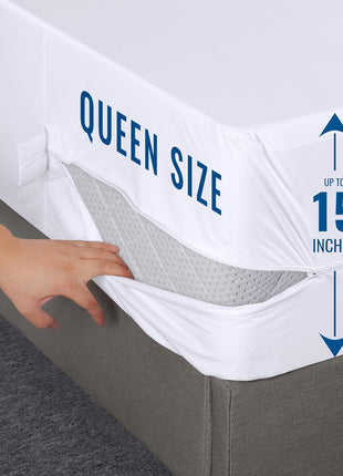Utopia Bedding Waterproof Mattress Protector Queen Size, Zippered Mattress Encasement Bed Bug and Dust Mite Proof, Absorbent Six Sided Mattress Cover